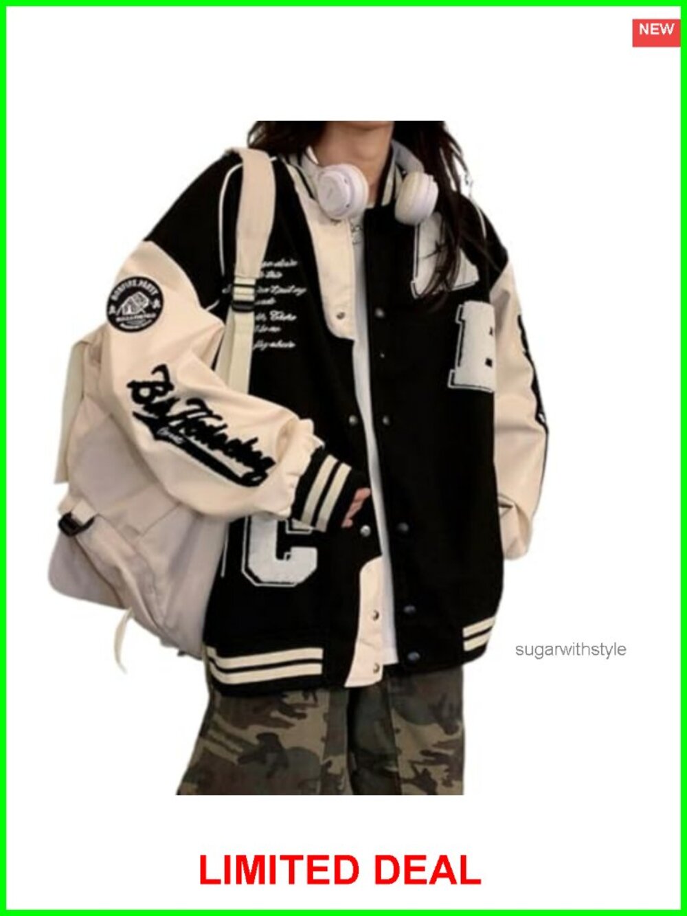 Y2K Vintage Oversized Bomber Jacket Letter Print Snap Closure Pockets